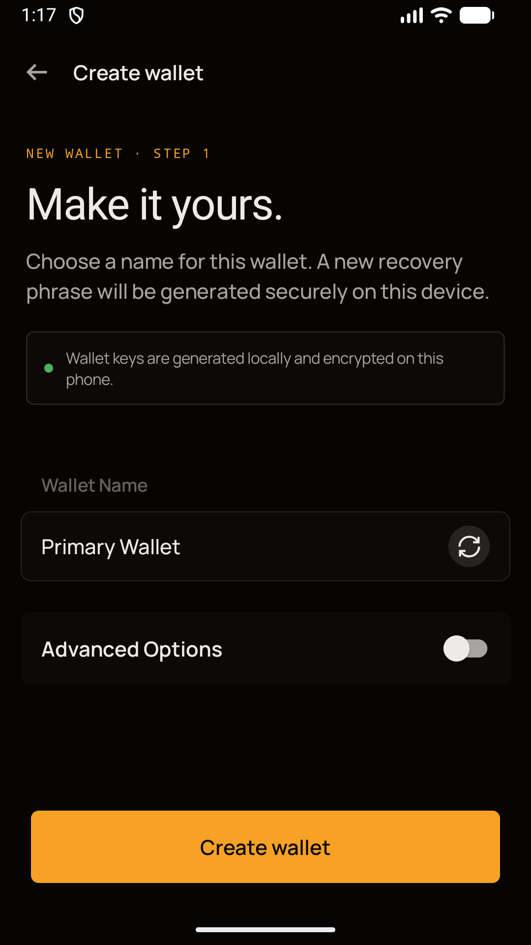 KeepKey Wallet create wallet screen