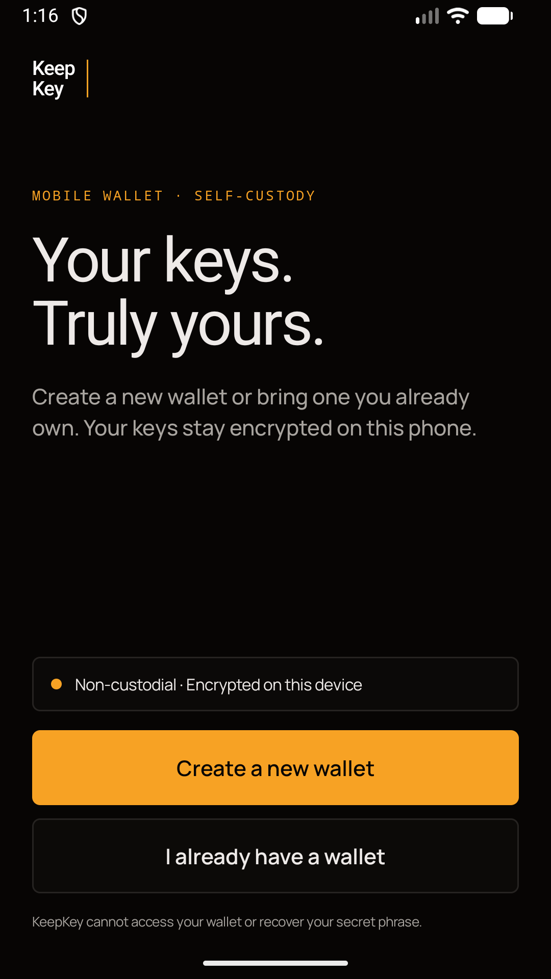 KeepKey Wallet showing options to create or import a wallet